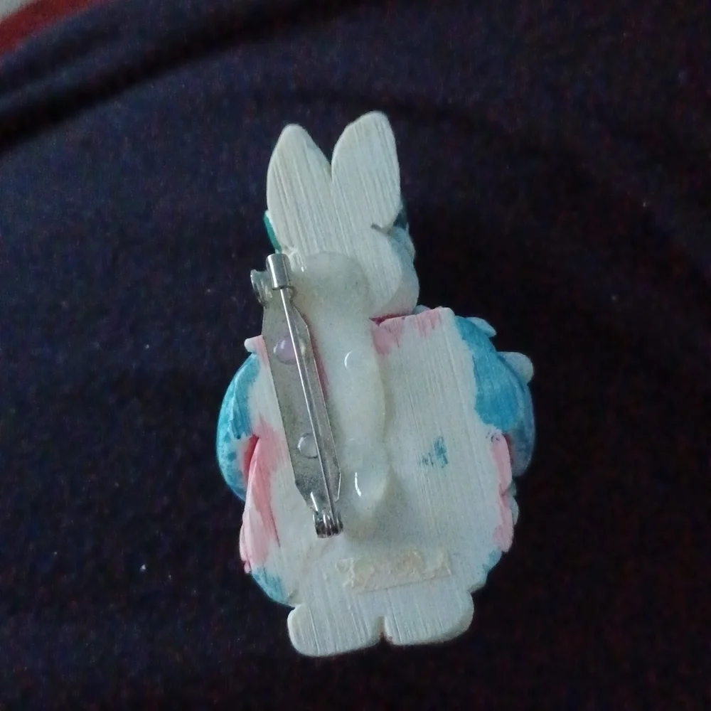 Easter Pin Resin Holiday Spring Bunnies Brooch Vintage Costume